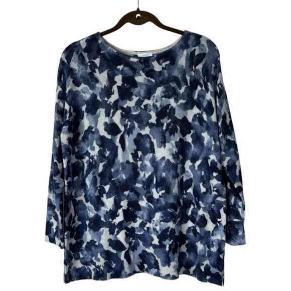 J. Jill purejill Pullover Sweater Top Women’s Medium Petite Floral Blue White - Picture 1 of 10